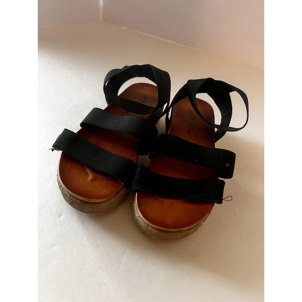 HOTCAKES Girls 13 Shoes Sandals Stretch Straps Black Platform Vacation Strappy